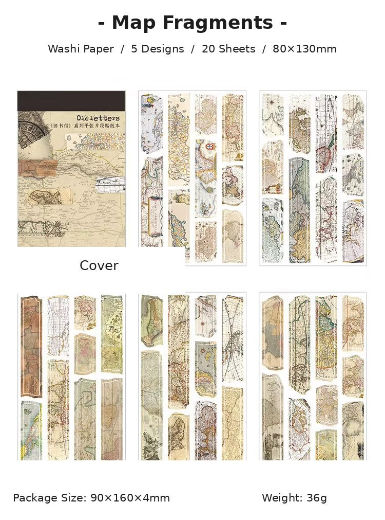 Map Fragments 'Old Letters' Washi Paper Sticker Pad