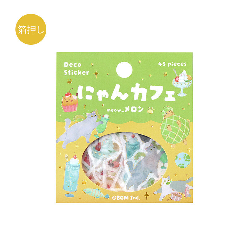 Green Melon Kitten Cafe | Planner Flake Stickers | BGM