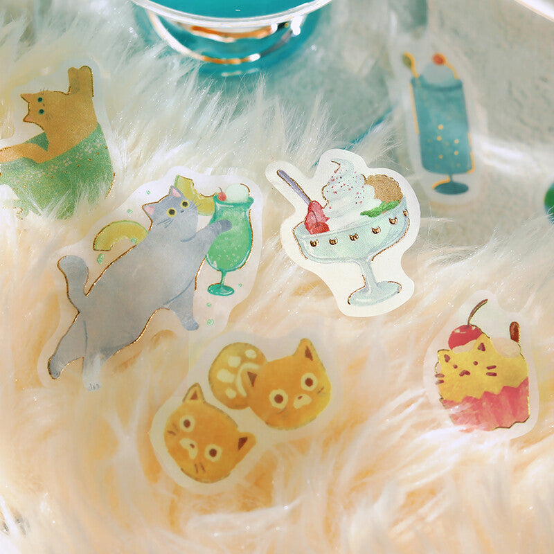 Green Melon Kitten Cafe | Planner Flake Stickers | BGM