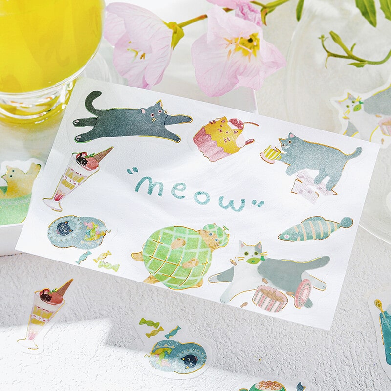 Green Melon Kitten Cafe | Planner Flake Stickers | BGM