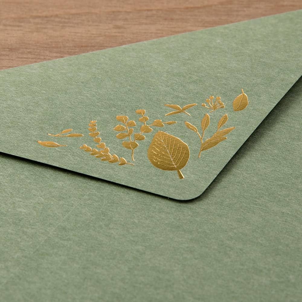 Moss Green Leaf Pattern Foil Stamped Letter Writing Set