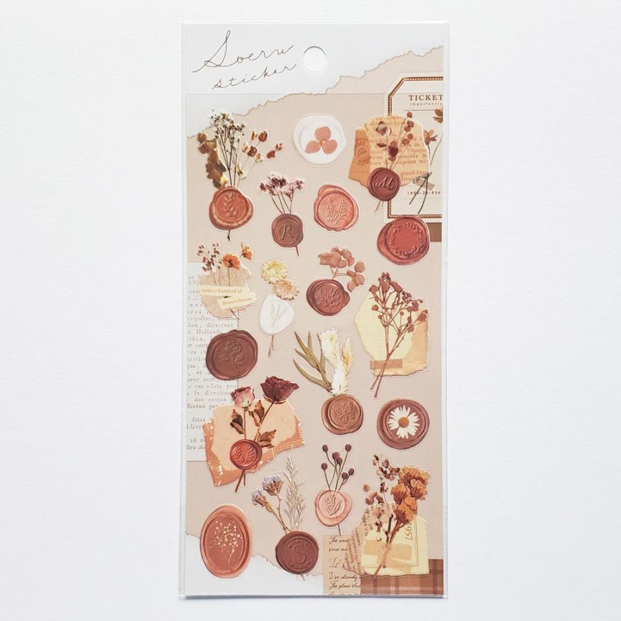 Soeru Sticker Sheet with Floral Wax Seal Pictures - Brown