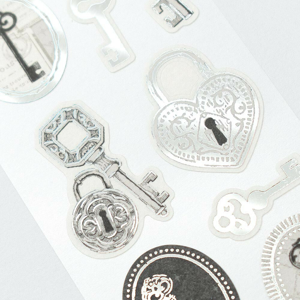 Locket & Key Silver Foil Stickers Sheet