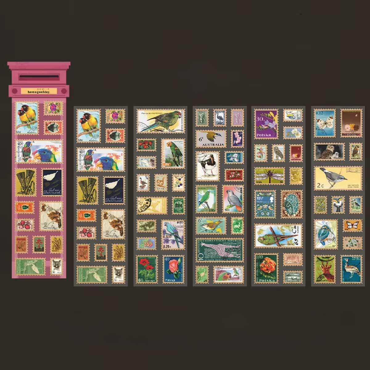 Nature Themed Birds 5-Sheet Faux Postage Stamp Stickers
