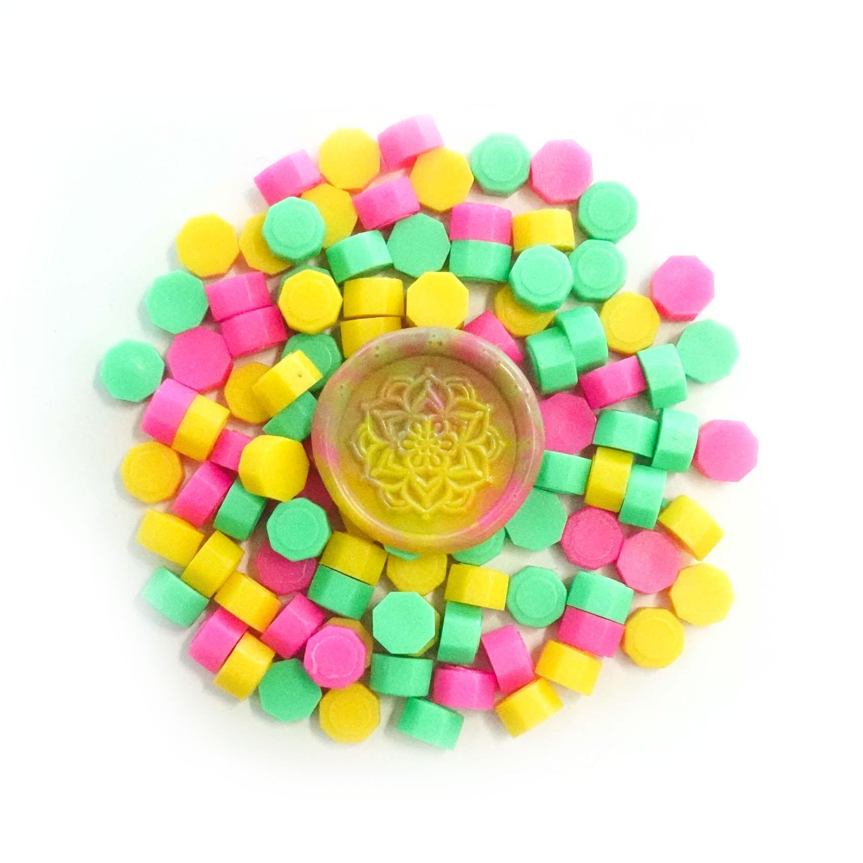 Neons Mix Pink Green Yellow 100pcs sealing wax beads