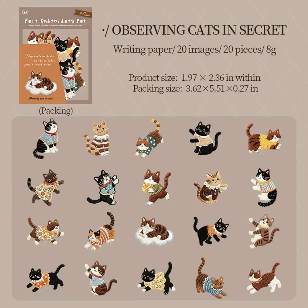 Observing Cats In Secret 'Felt Embroidery Pet' Paper Flake Stickers