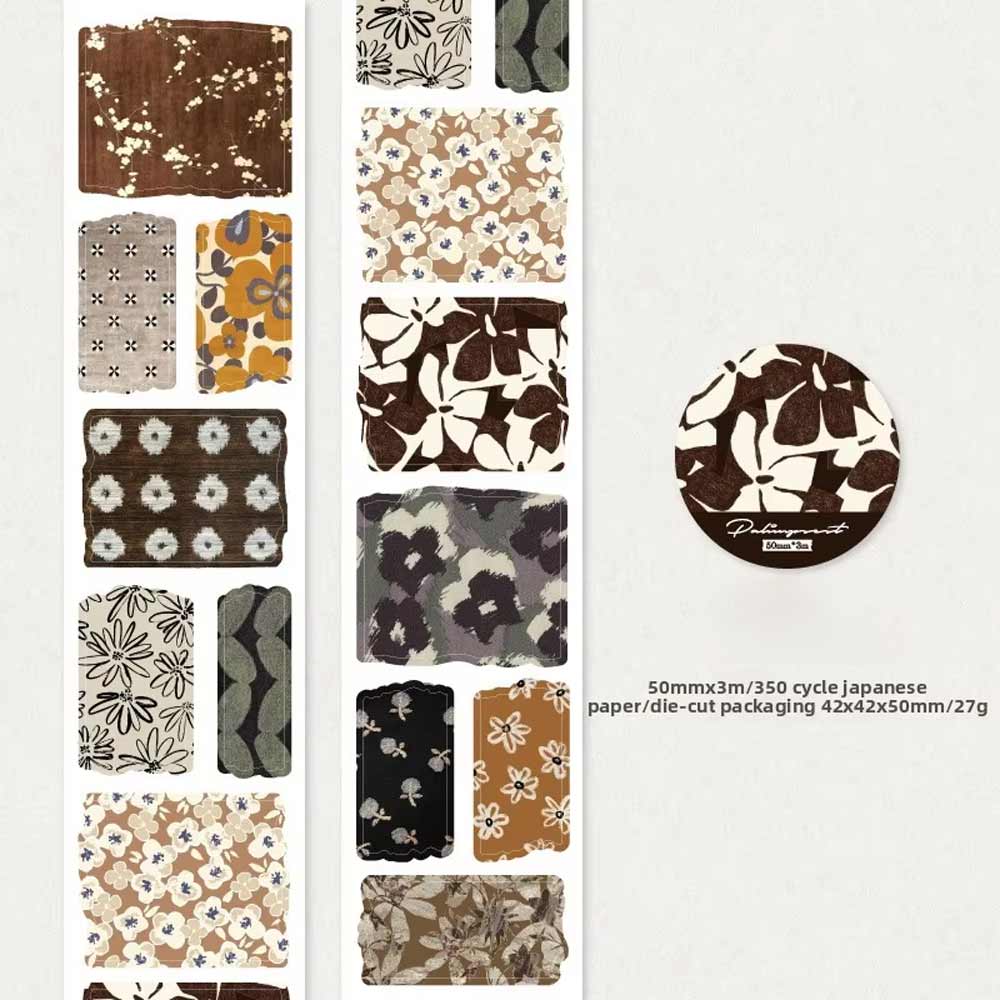 Ochre Brown Floral Diecut Washi Tape Sticker Pieces