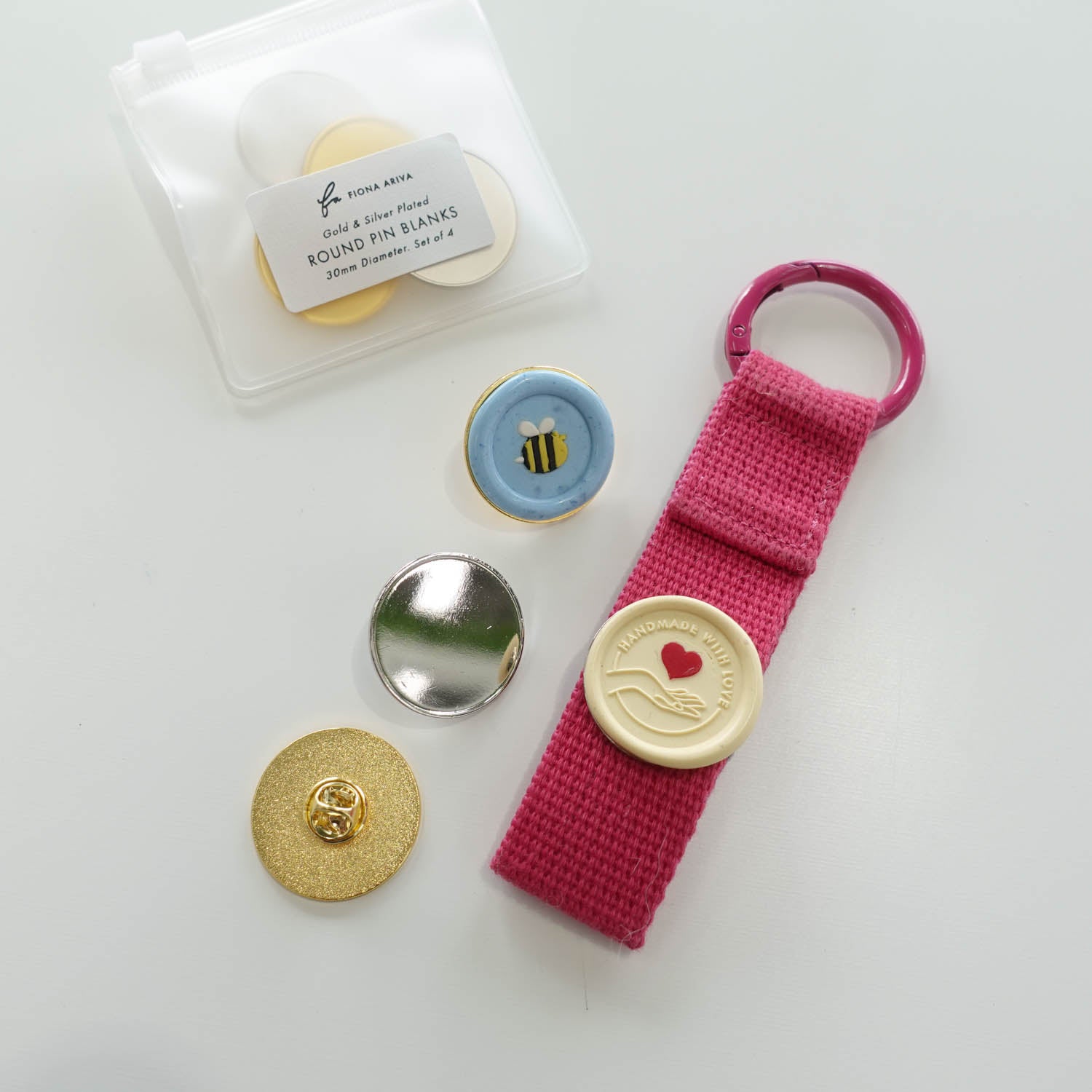 Round Pin Blanks 4-Pack | Gold & Silver Plated 30mm fiona ariva australia for wax seals diy crafts