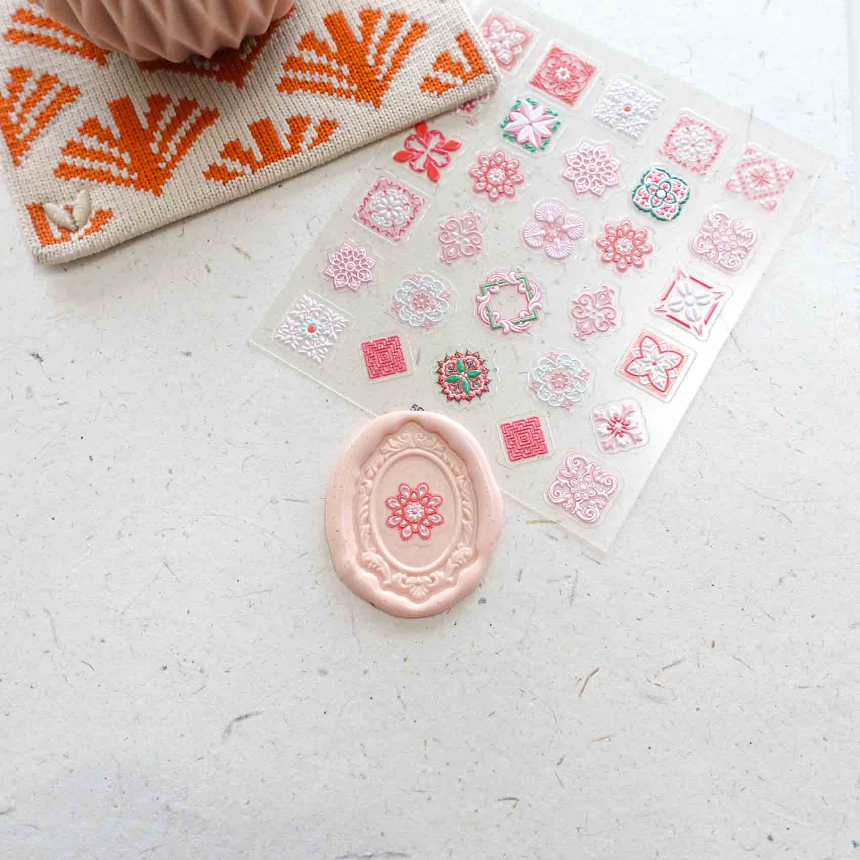 Pink Tiles 3D Clear-Backed Decorative Stickers Sheet