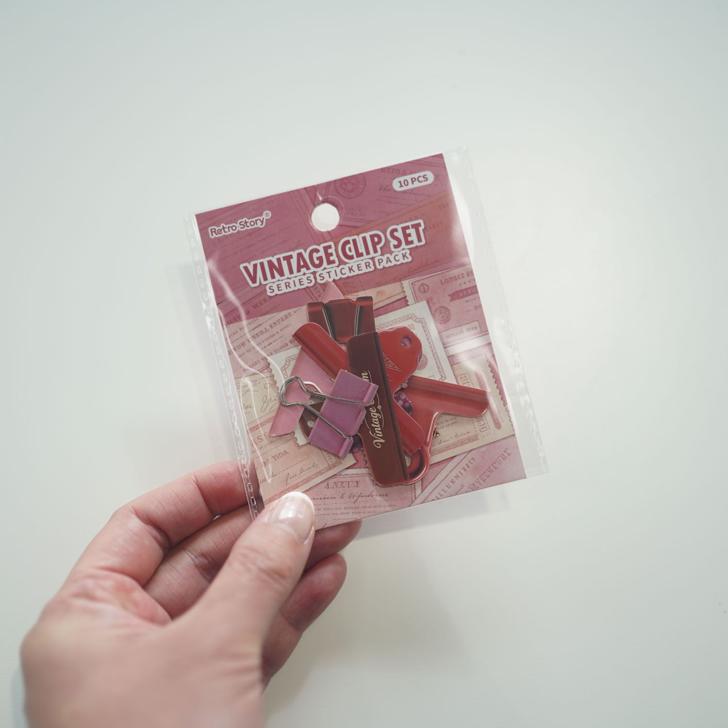 Pink Assorted Bulldog Clips 'Vintage Clips Set' Flake Stickers