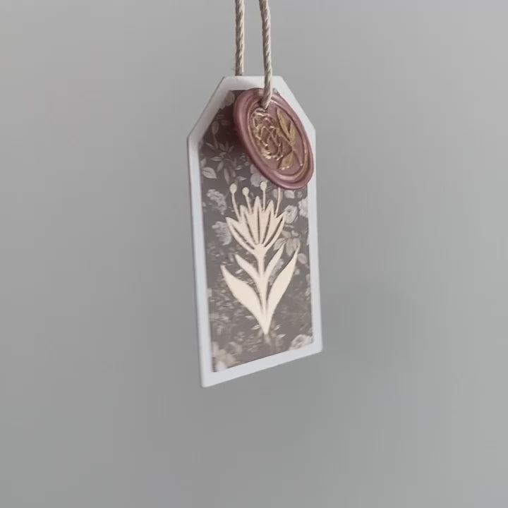 peony flower gift tag with wax seal charm