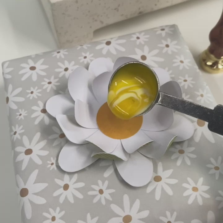 3d flower gift wrapping idea with wax seal bee