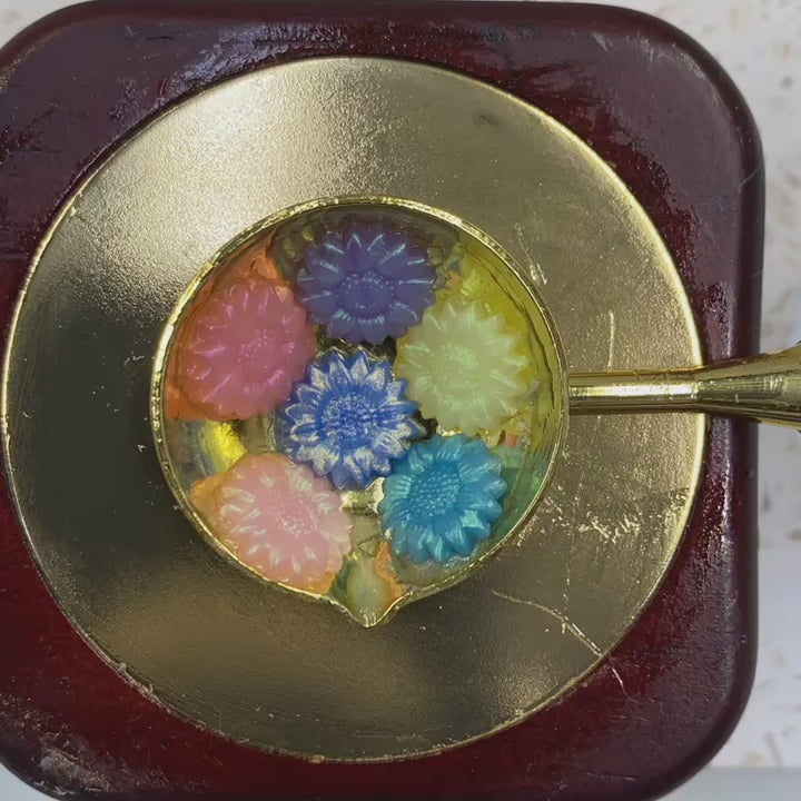 holographic wax seal beads australia fiona ariva with daisy stamp