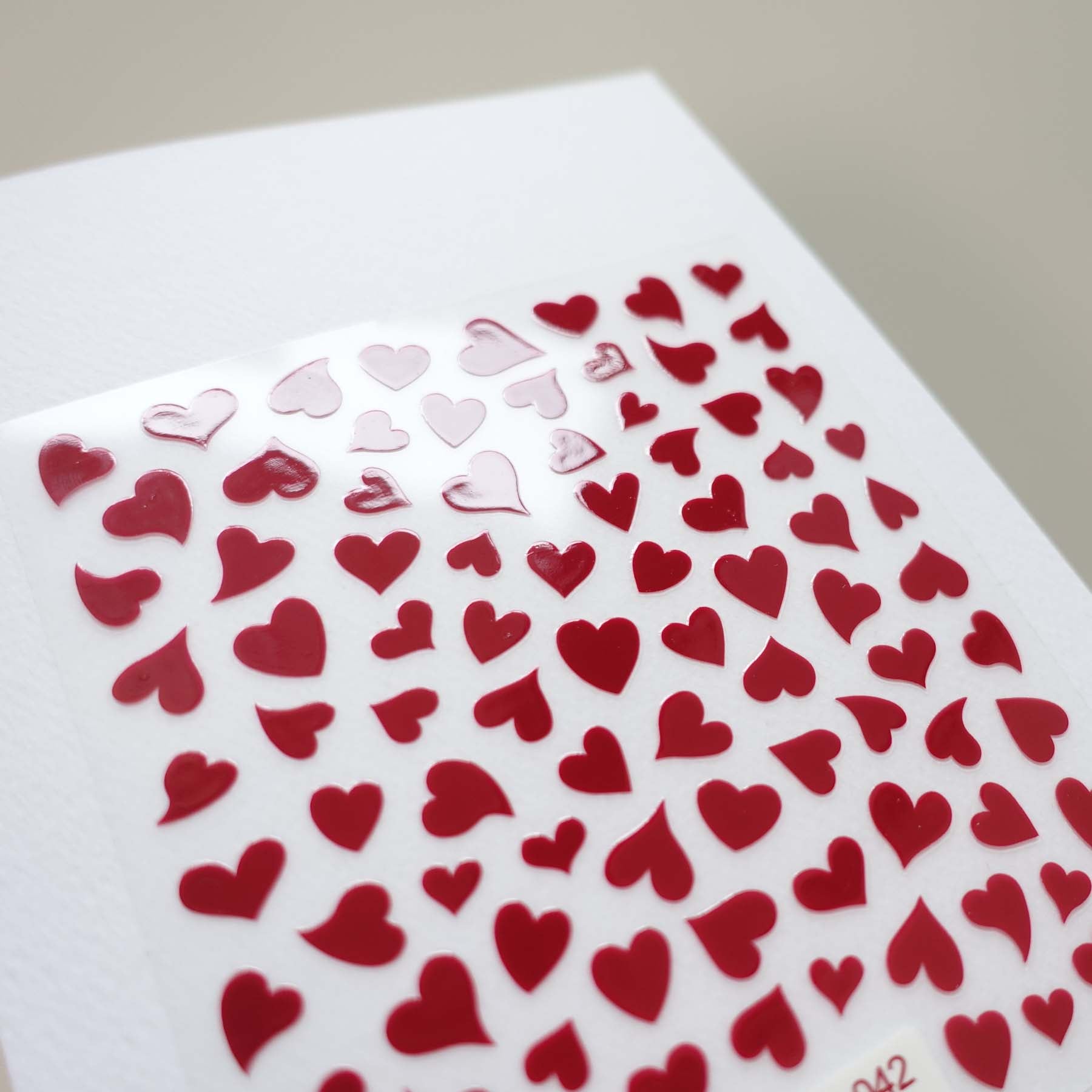 Red Whimsical Hearts Clear-Backed Decorative Stickers Sheet