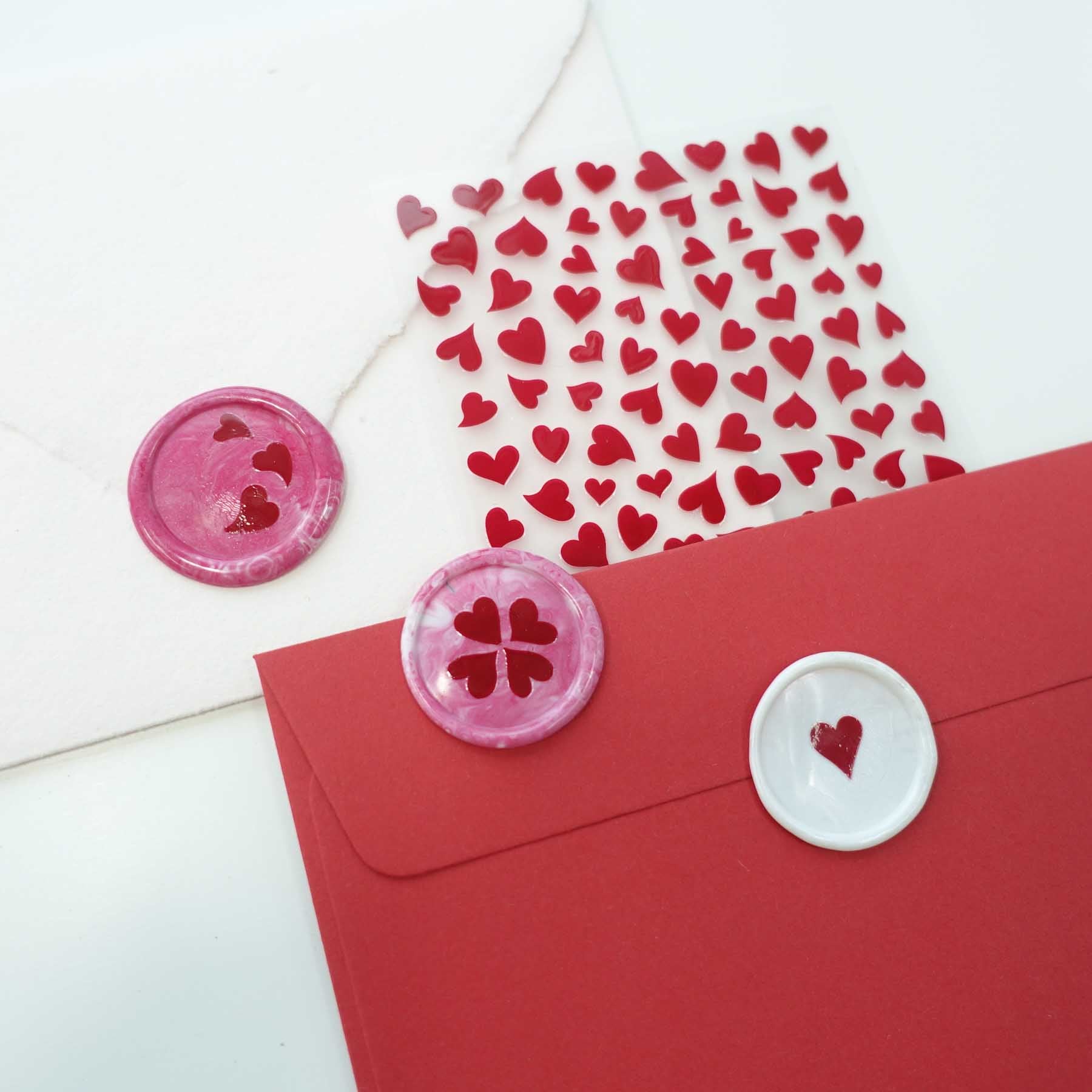 Red Whimsical Hearts Clear-Backed Decorative Stickers Sheet