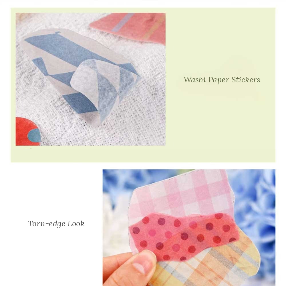 Pink Torn Scrap Patterned Washi Paper Flake Stickers 'Retro Story'
