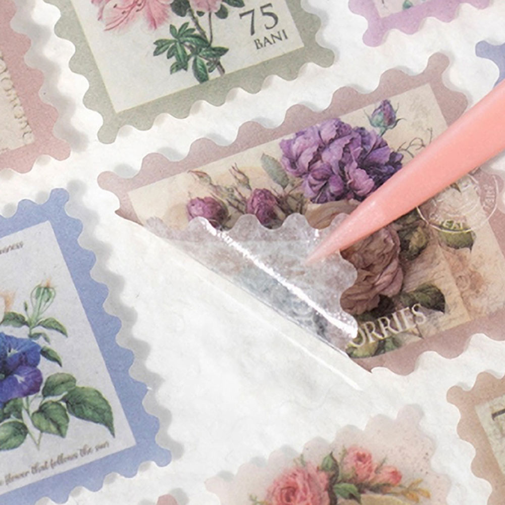 Shadow Flower 6-Sheet 'Washi Paper Postage Stamp' Stickers Sheet