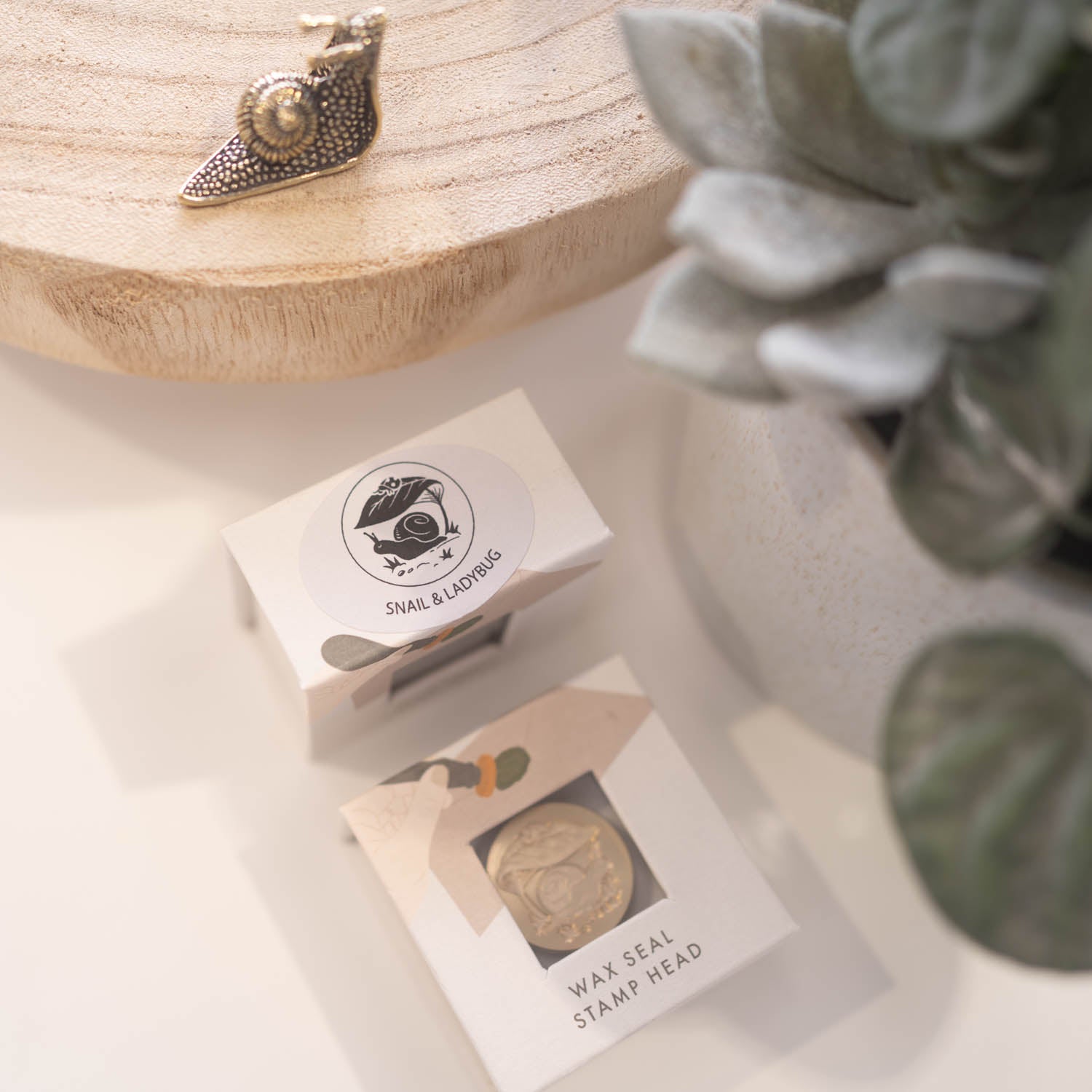 Snail and ladybug wax seal stamp head 25mm original design by Fiona Ariva Australia