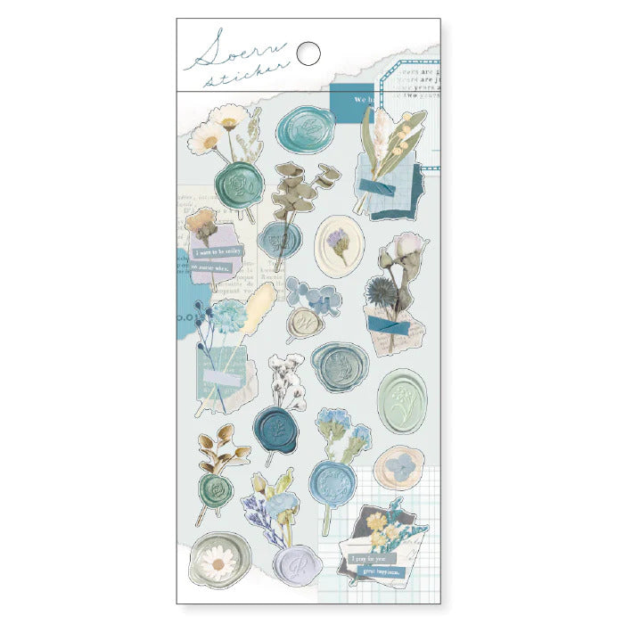 Soeru Sticker Sheet with Floral Wax Seal Pictures - Mint