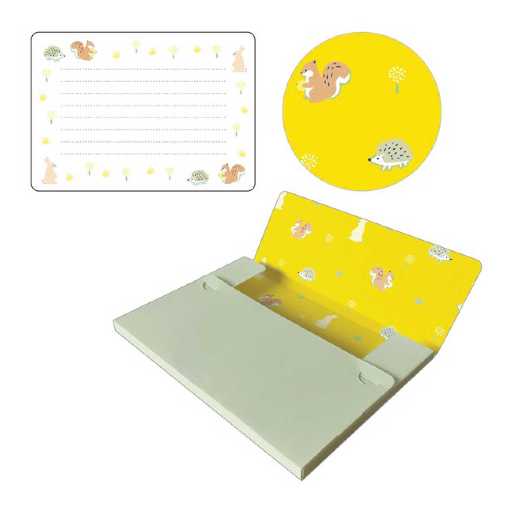 Squirrel Hedgehog Woodland Yellow A6 Letter Writing Cards Sticker Tape and Carton australia cute animals