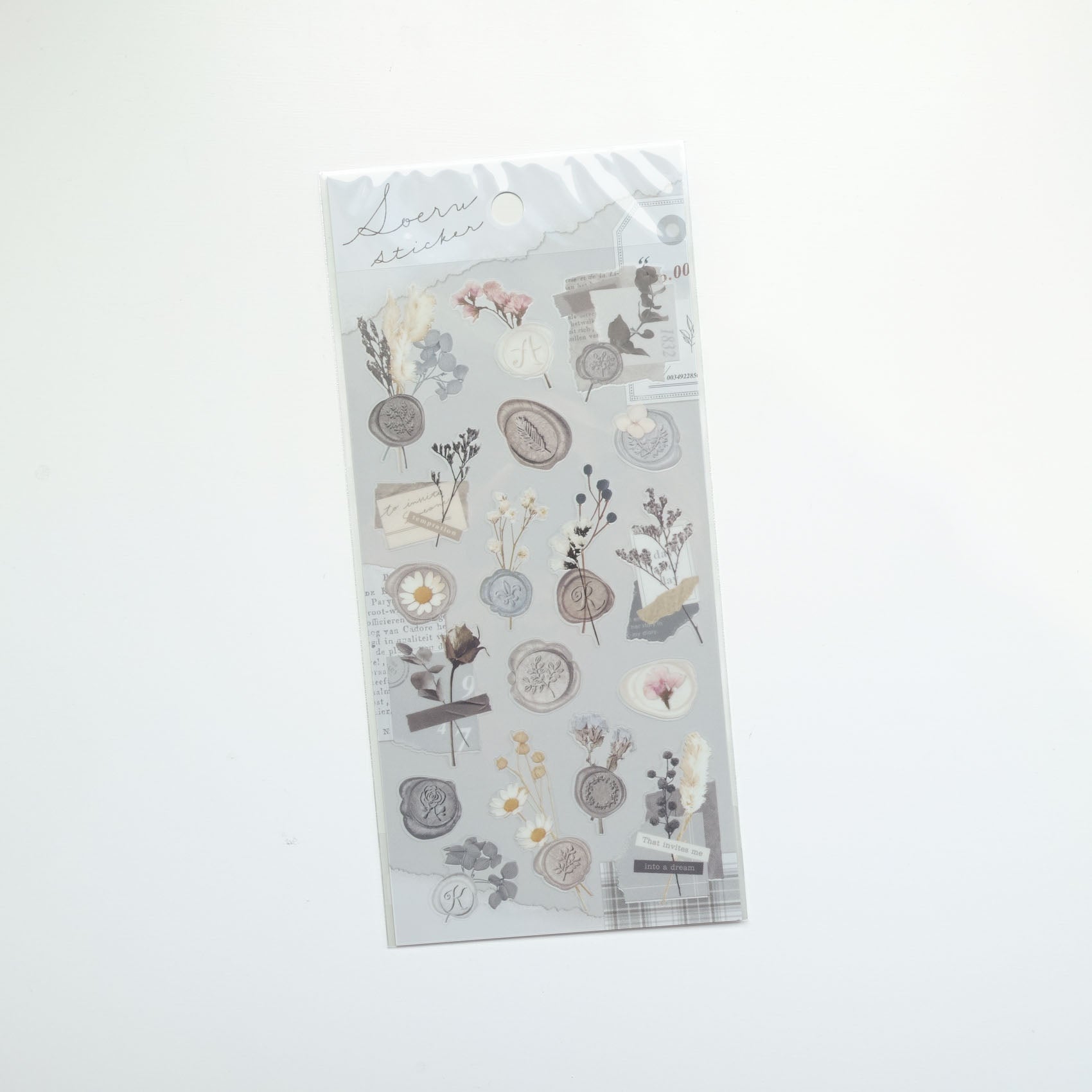 Soeru Sticker Sheet with Floral Wax Seal Pictures - Gray
