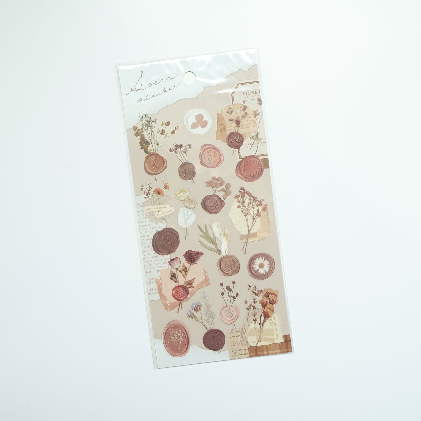 Soeru Sticker Sheet with Floral Wax Seal Pictures - Brown