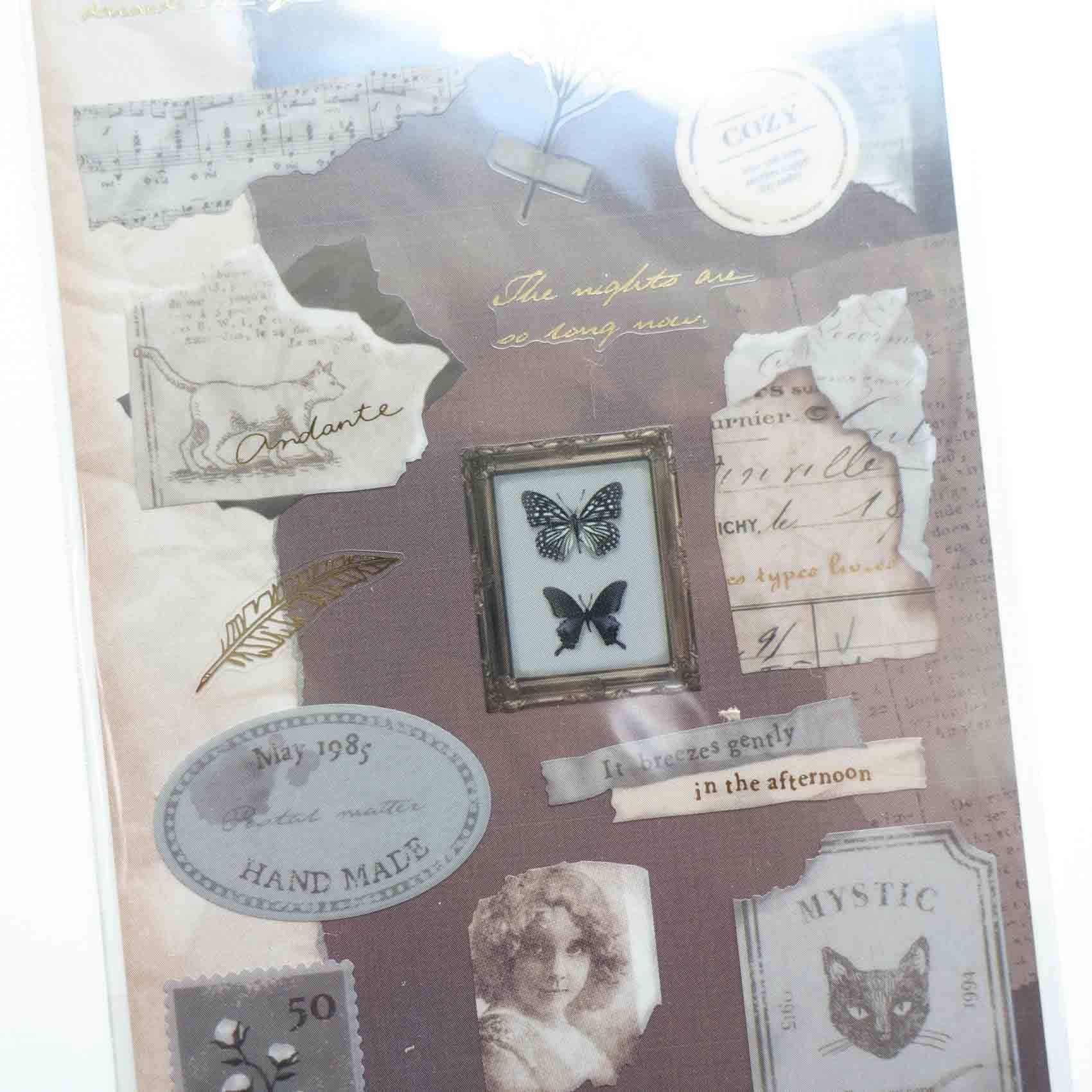 Charcoal Gray 'Antique' Torn Pages Sticker Sheet