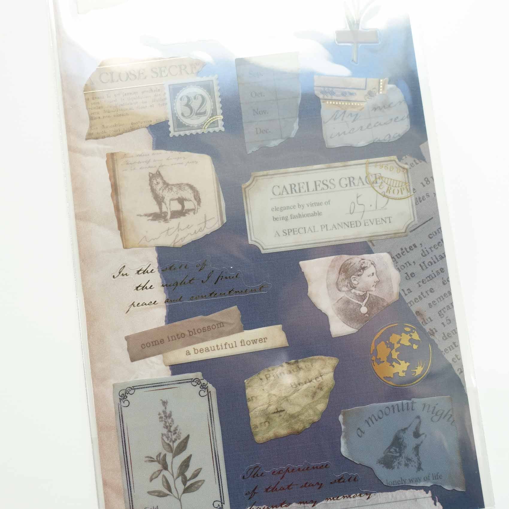 Midnight Blue 'Antique' Torn Pages Sticker Sheet