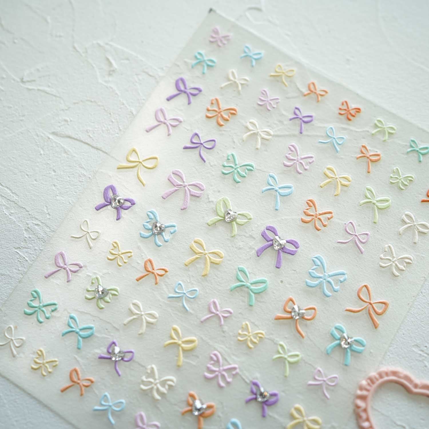 Ribbon Bow Pastel 3D Clear-backed Decorative Stickers Sheet