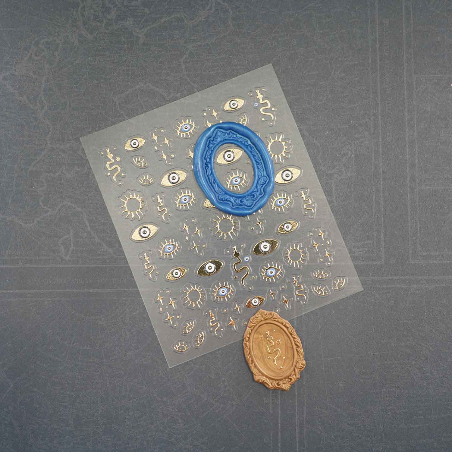 Gold Evil Eye Celestial 3D Clear-backed Decorative Stickers Sheet