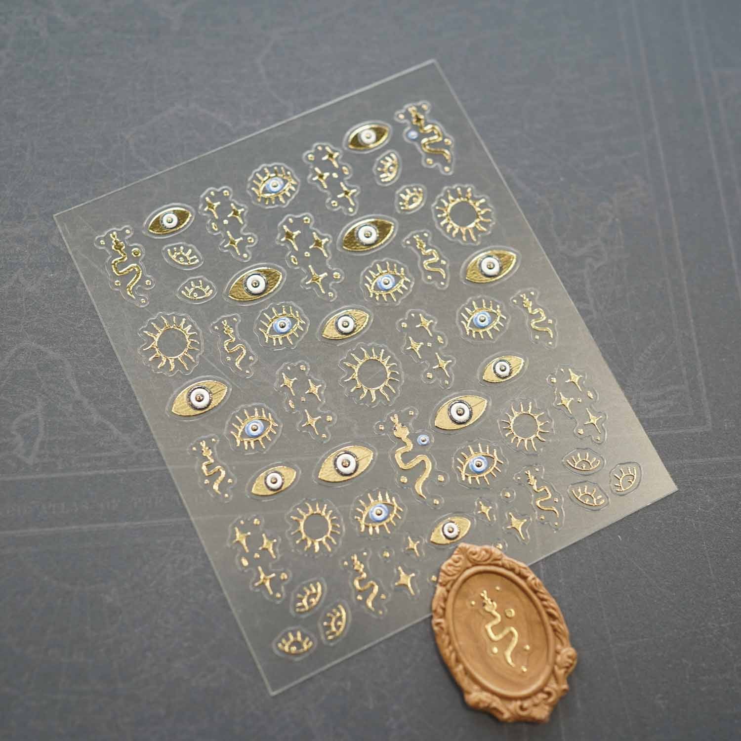 Gold Evil Eye Celestial 3D Clear-backed Decorative Stickers Sheet