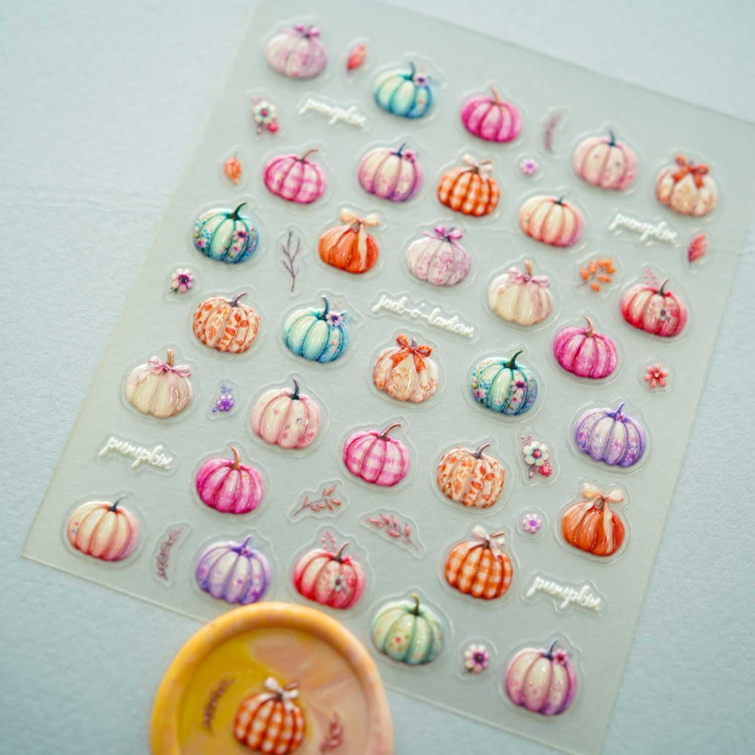 Cottage Pumpkins Halloween 3D Clear-backed Decorative Stickers Sheet