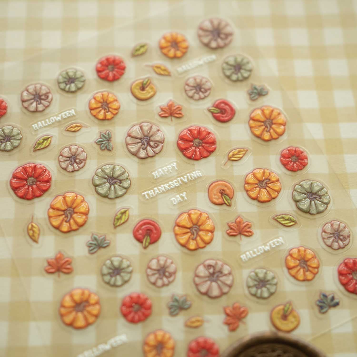 Pumpkin Autumn Harvest Halloween Thanksgiving 3D Clear-backed Decorative Stickers Sheet