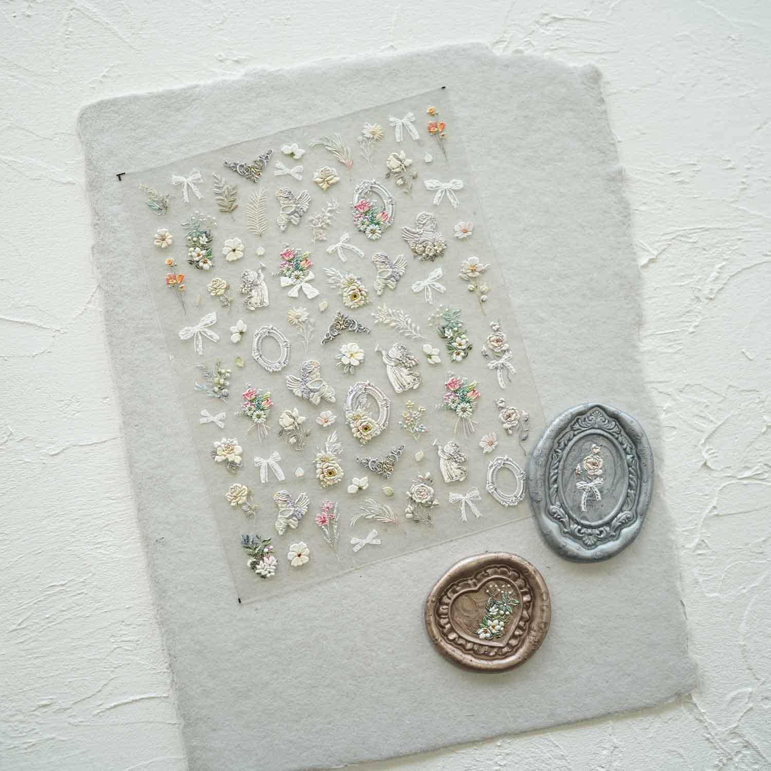 Soft Lace Romantic Flowers Angels 3D Clear-backed Decorative Stickers Sheet