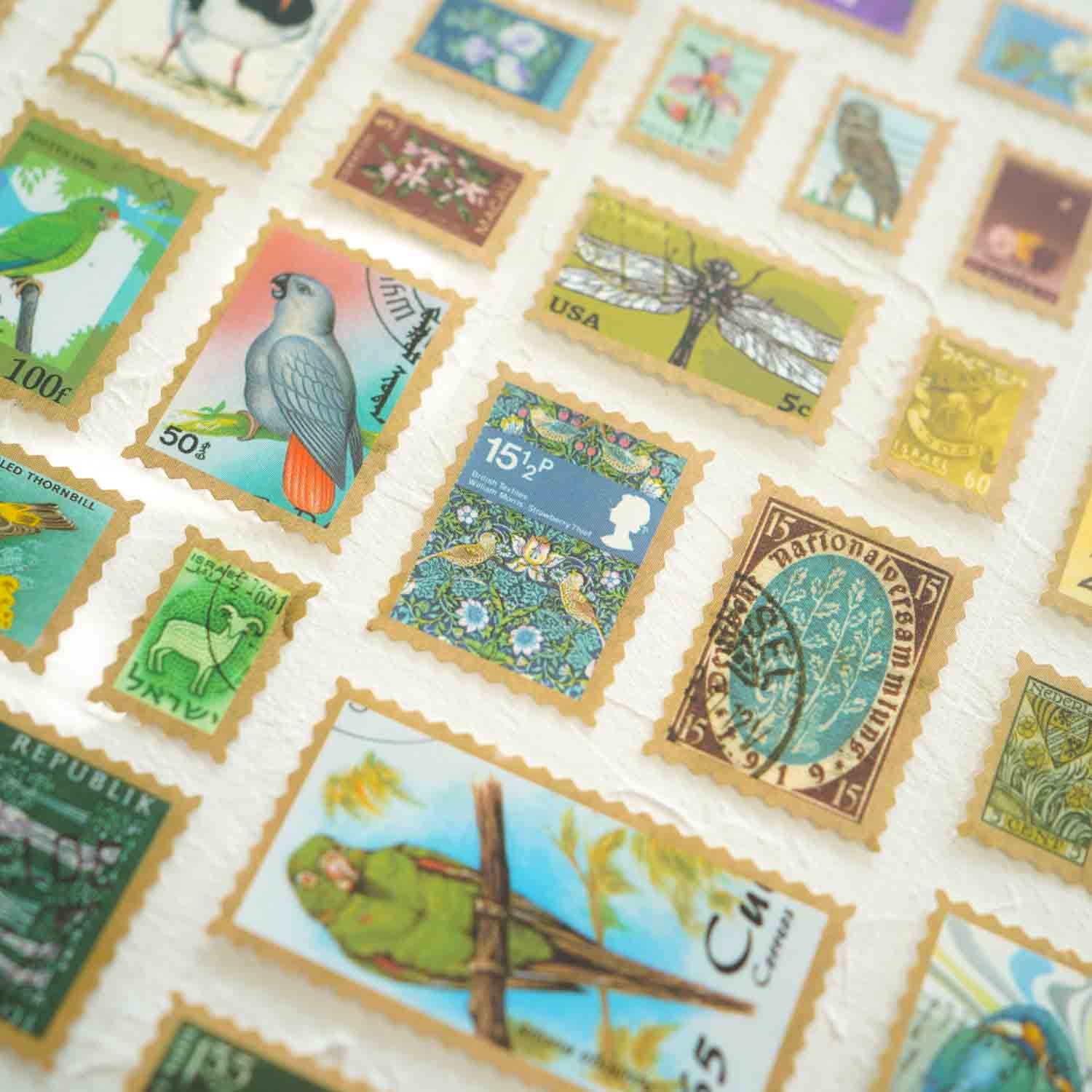 Nature Themed Birds 5-Sheet Faux Postage Stamp Stickers