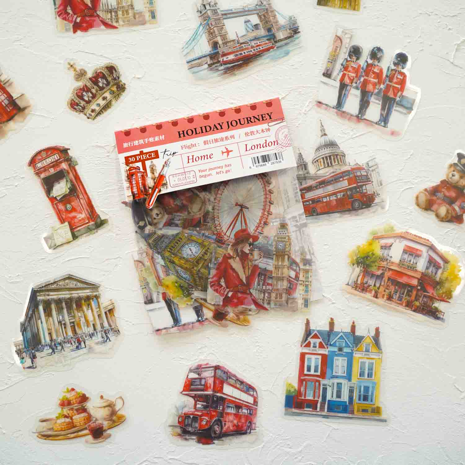 London United Kingdom Theme 'Holiday Journey' Flake Stickers