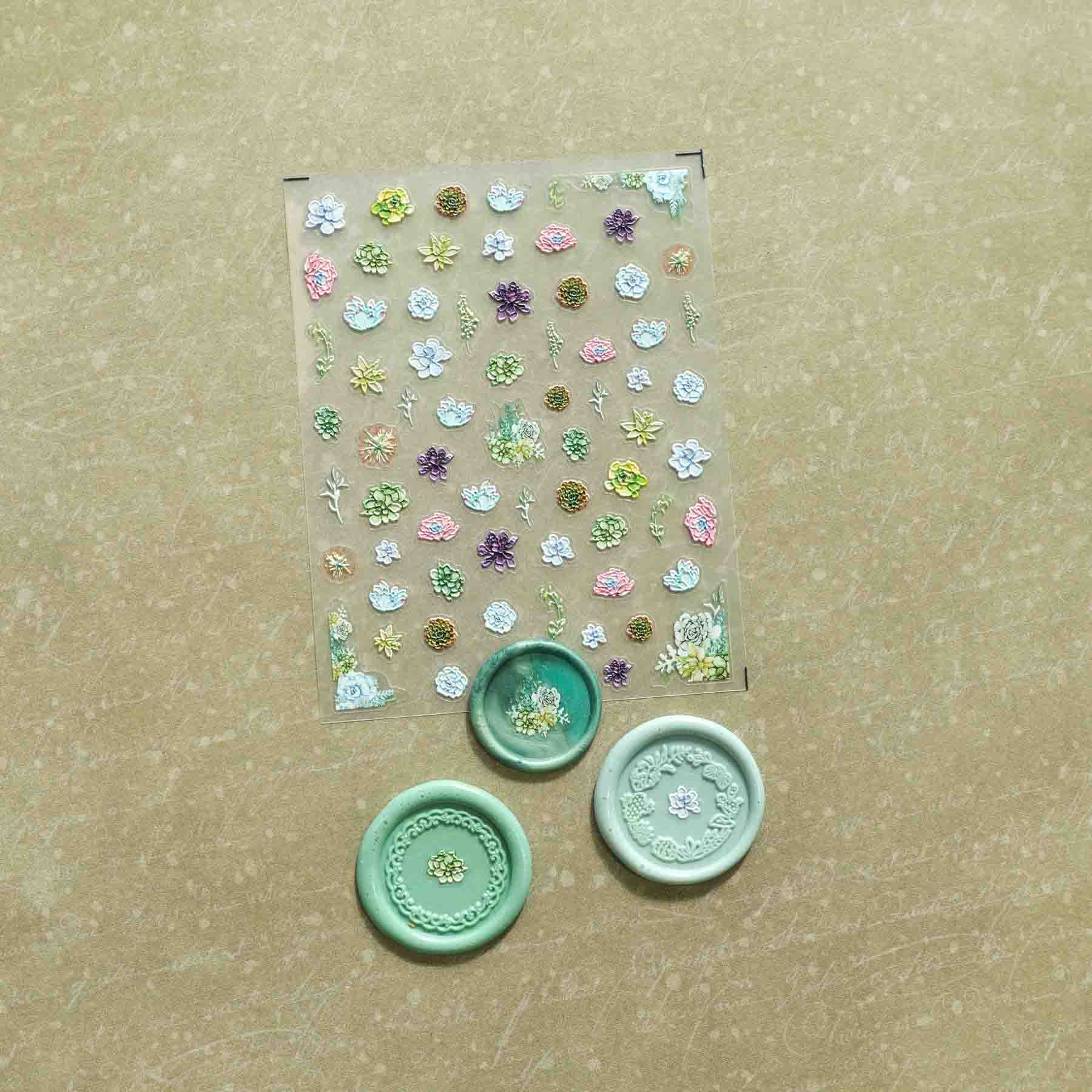 Succulents 3D Clear-backed Decorative Stickers Sheet