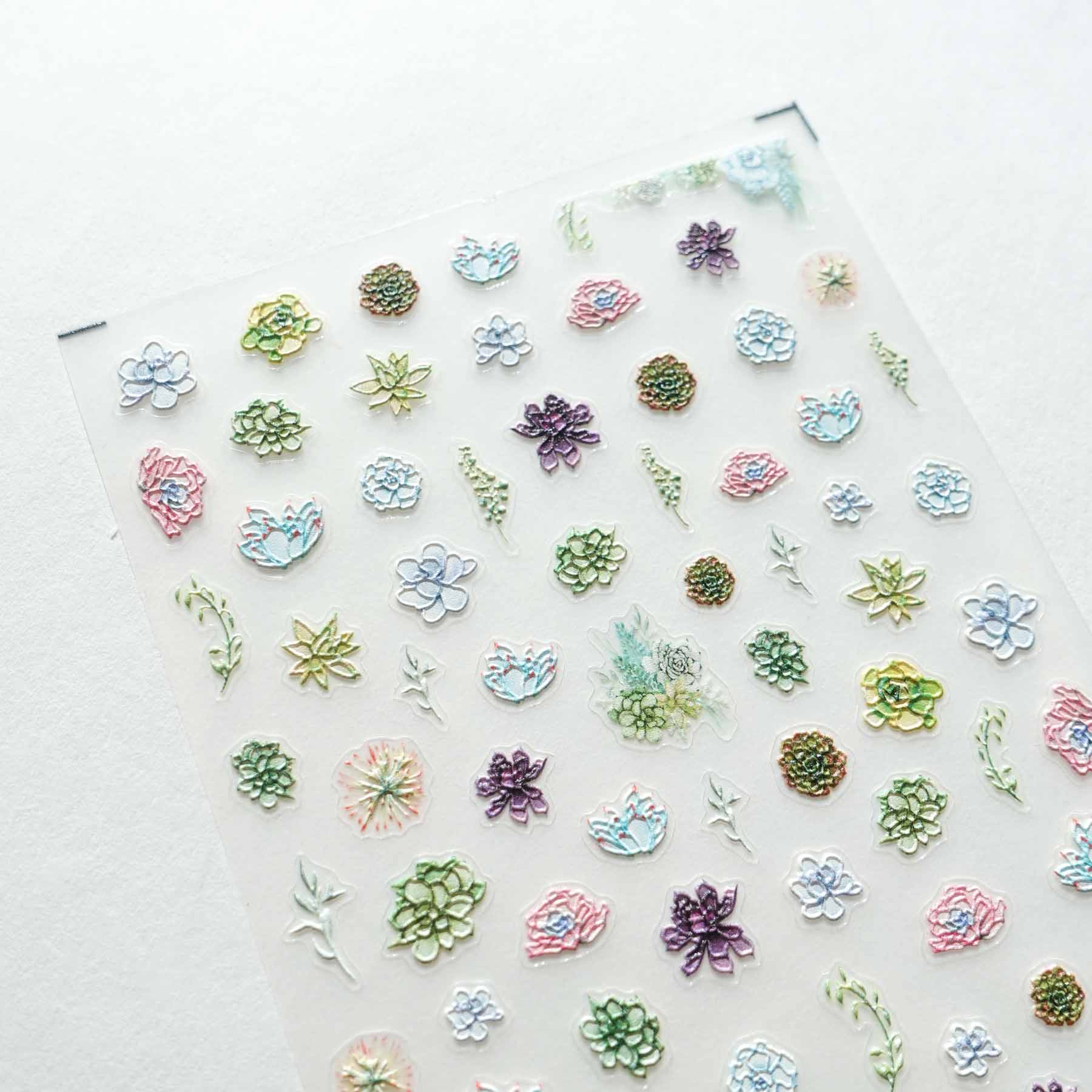 Succulents 3D Clear-backed Decorative Stickers Sheet