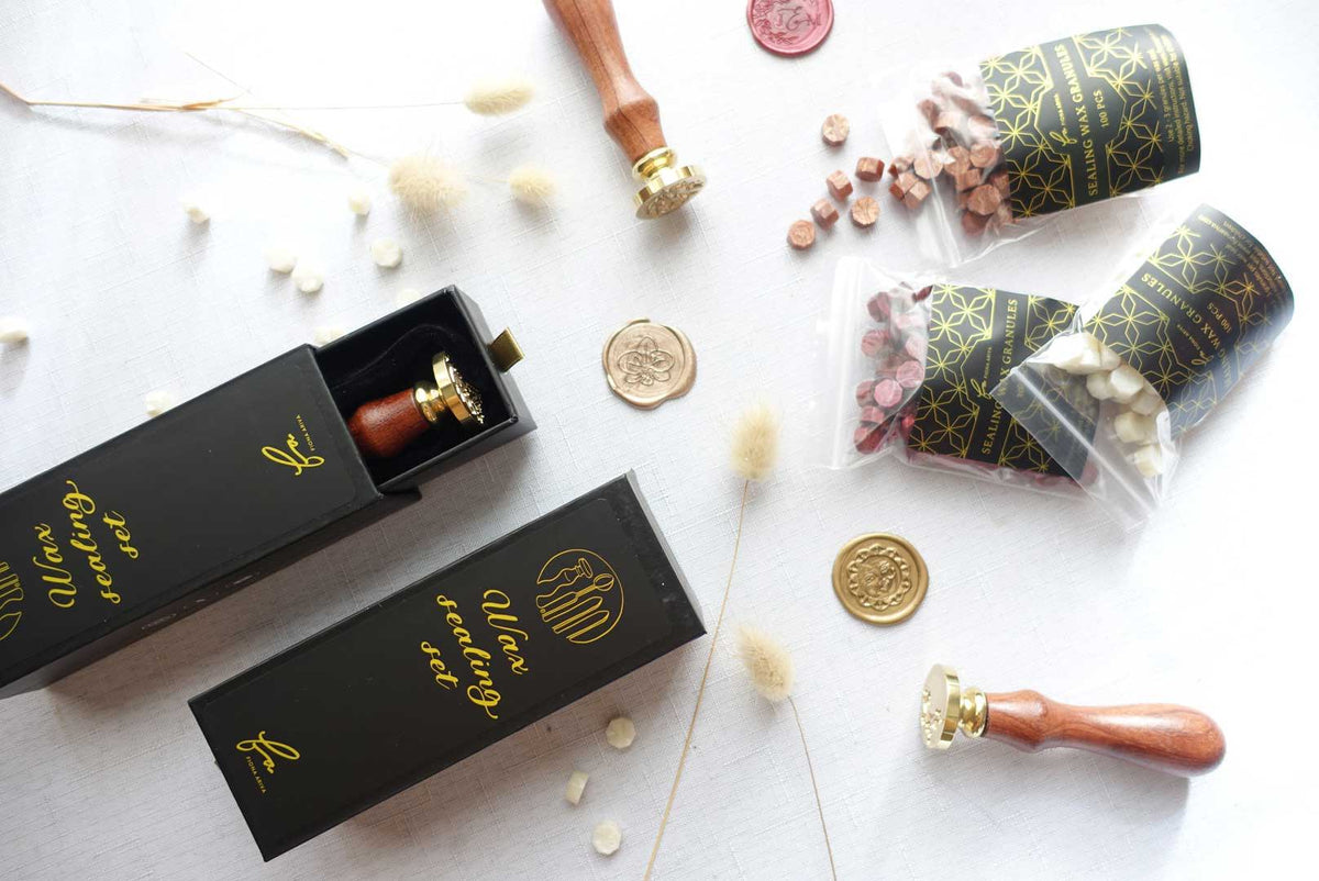 Gift wrapped with a card pocket and wax seal