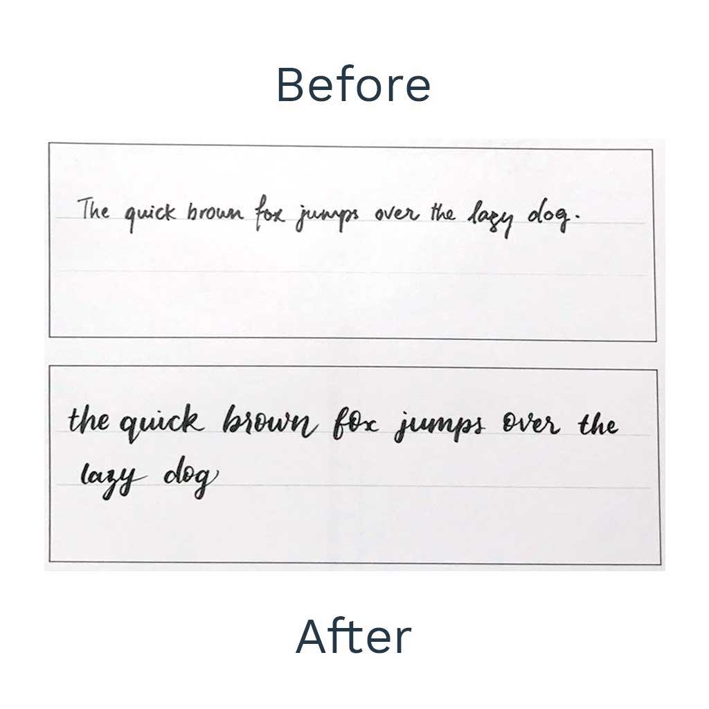 Student brush pen lettering practice from the Fiona Ariva beginner's workbook
