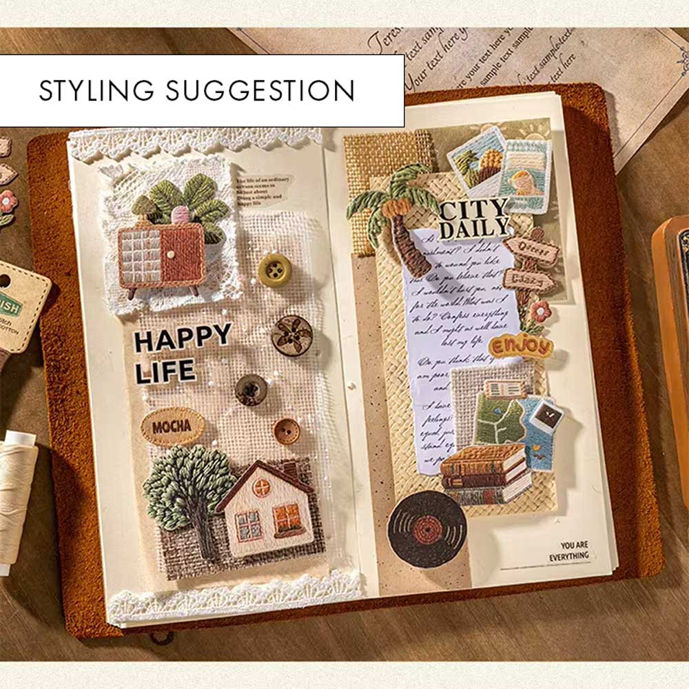 Styled 'Warm Little Things' Embroidery Style Paper Flake Stickers