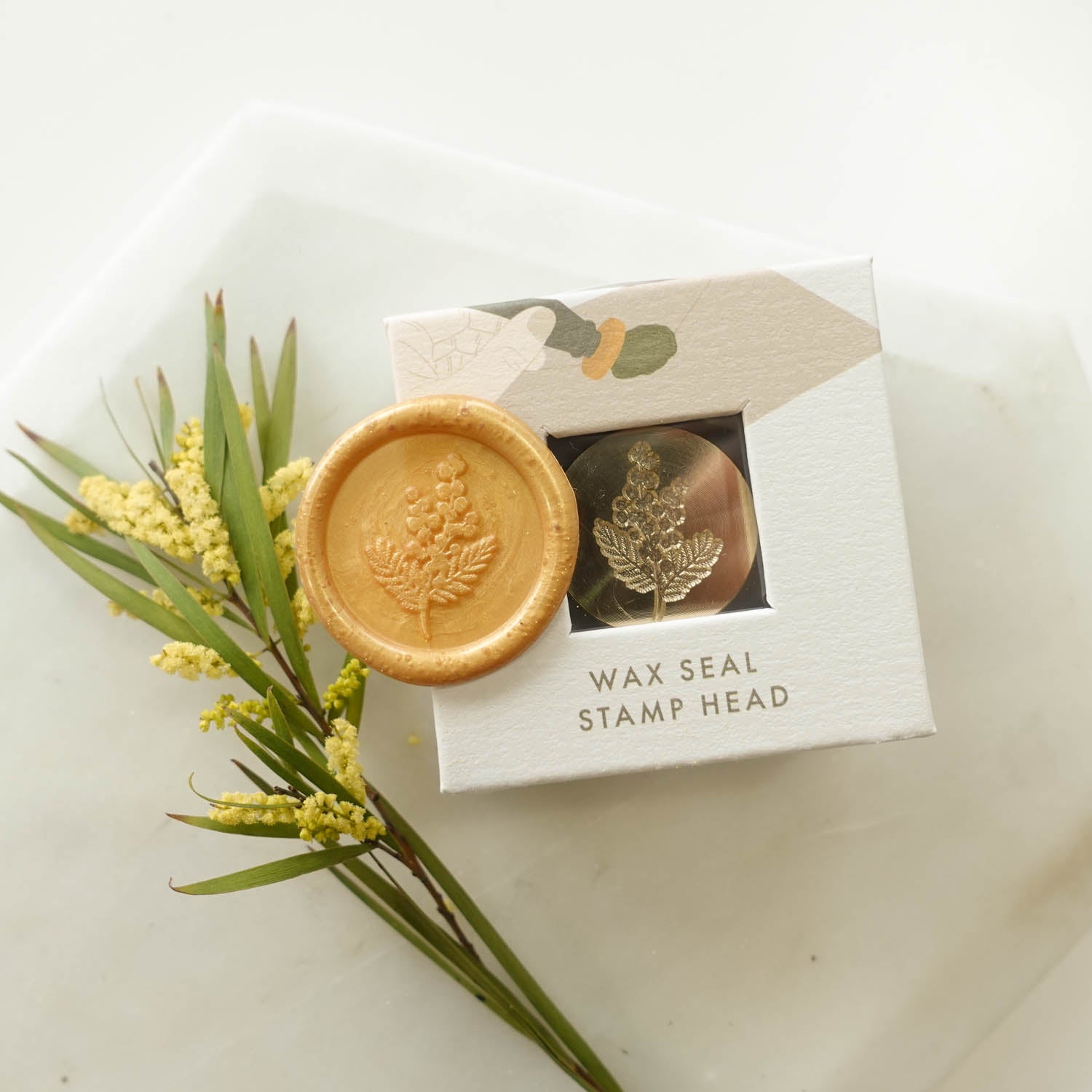 wattle flower australia fiona ariva wax seal stamp head