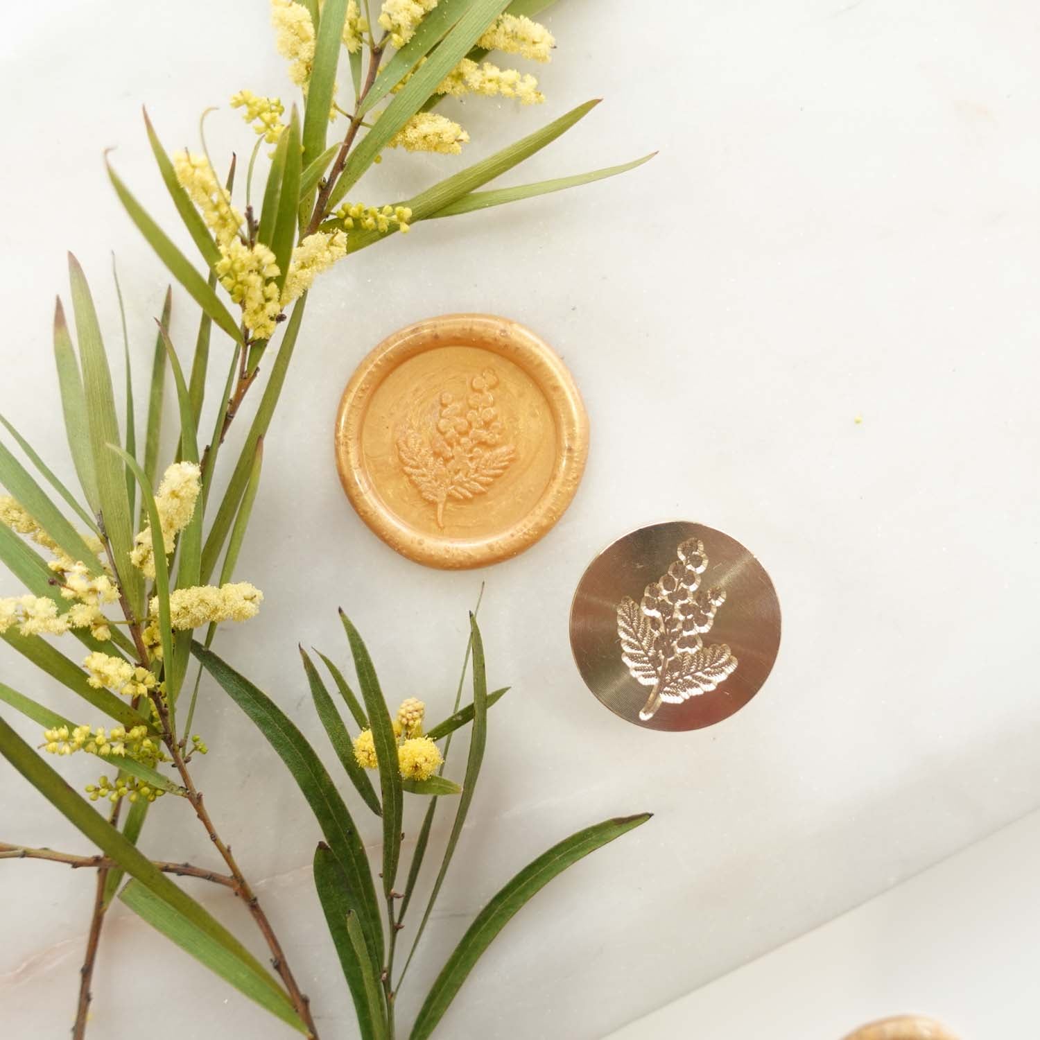 wattle flower australia fiona ariva wax seal stamp head
