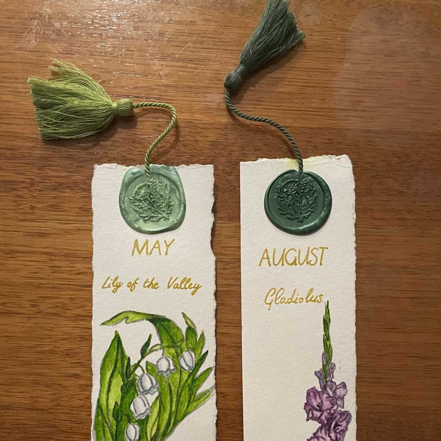 Hand painted bookmarks with tassels made by customer Emma