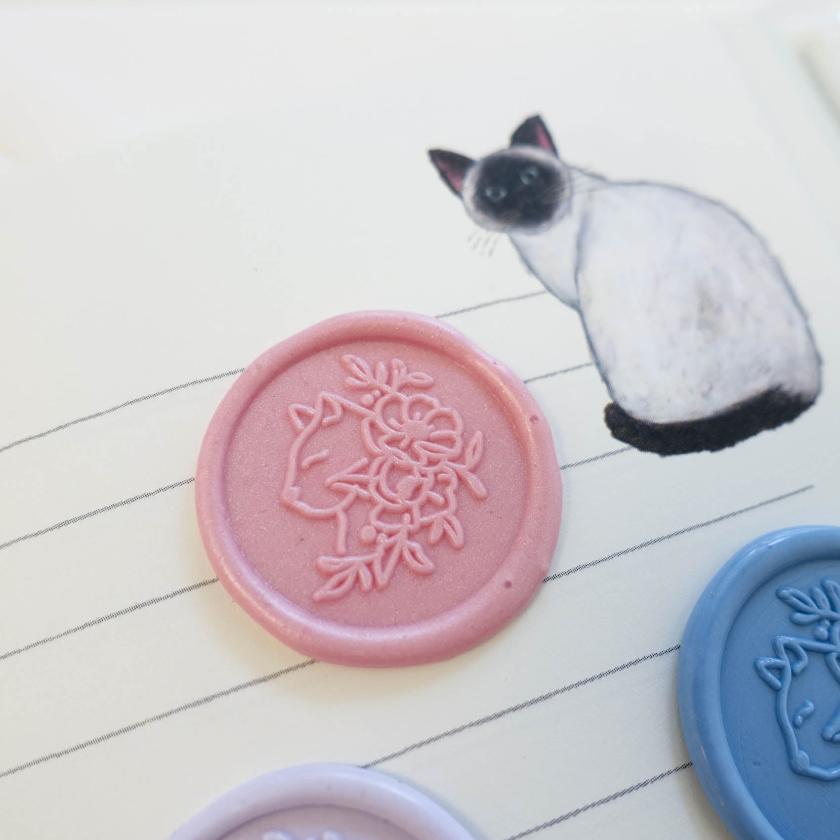 Floral Cat Portrait wax seal stamp, wax seal kit or stamp head
