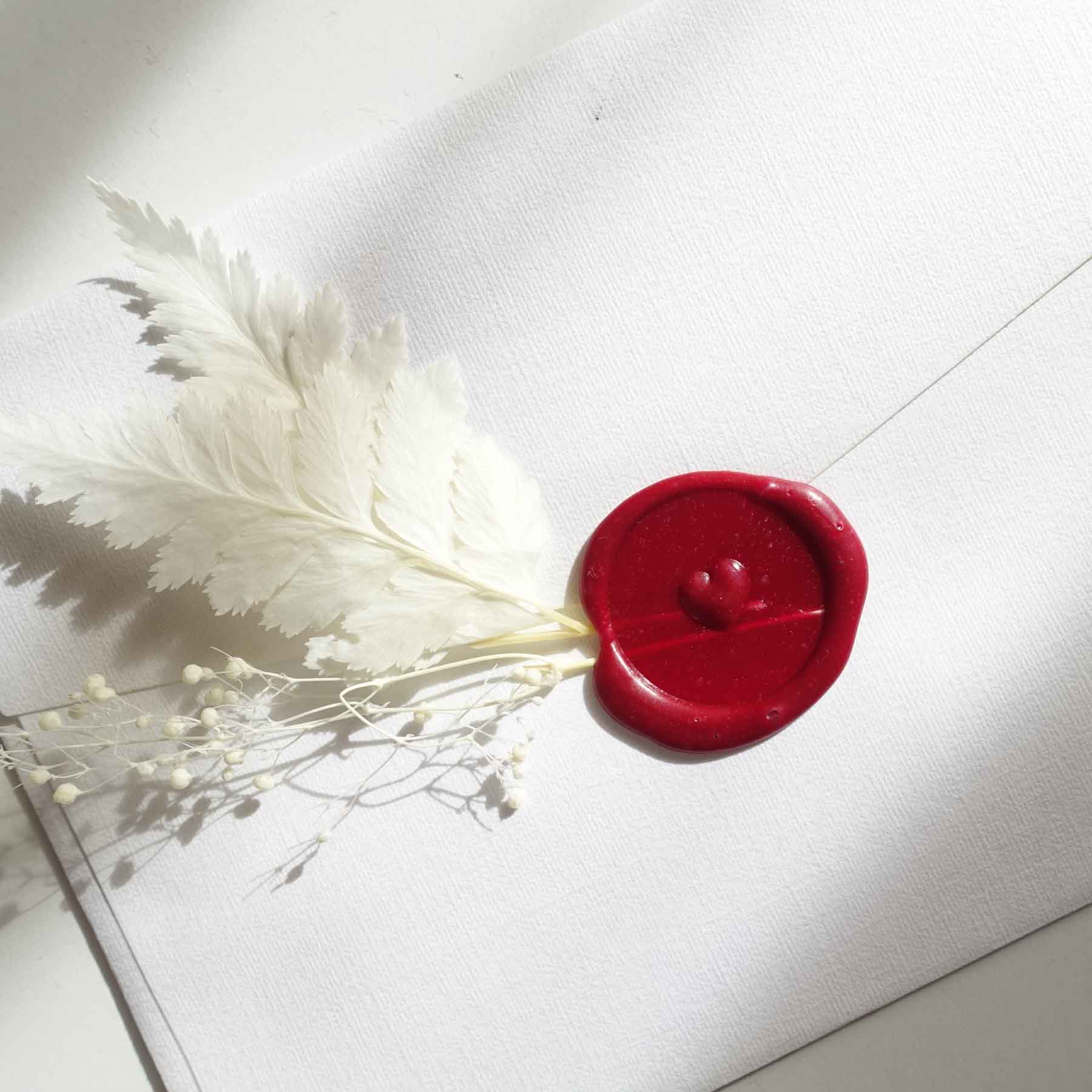 3d wax seal heart wax seal on white envelope with dried flowers fiona ariva australia