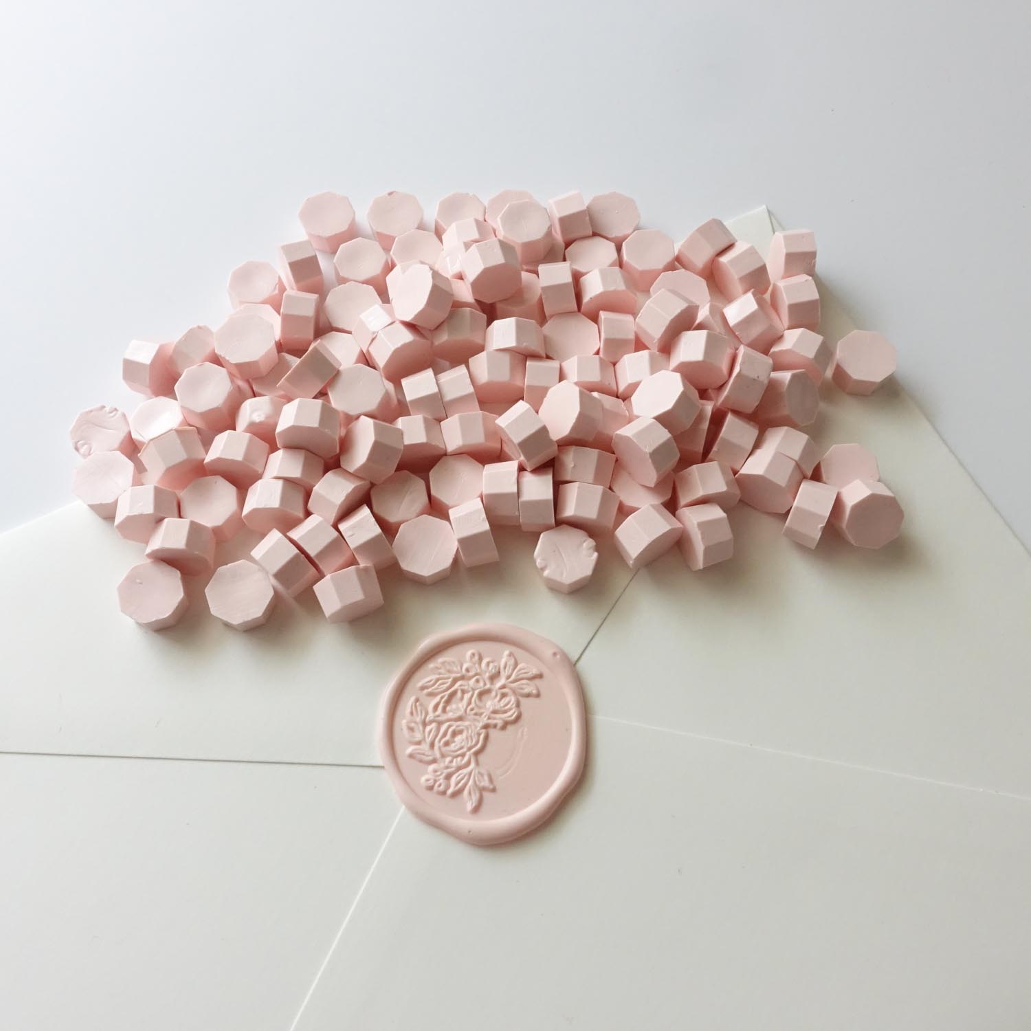 Pale baby light pink sealing wax with floral wax seal australia