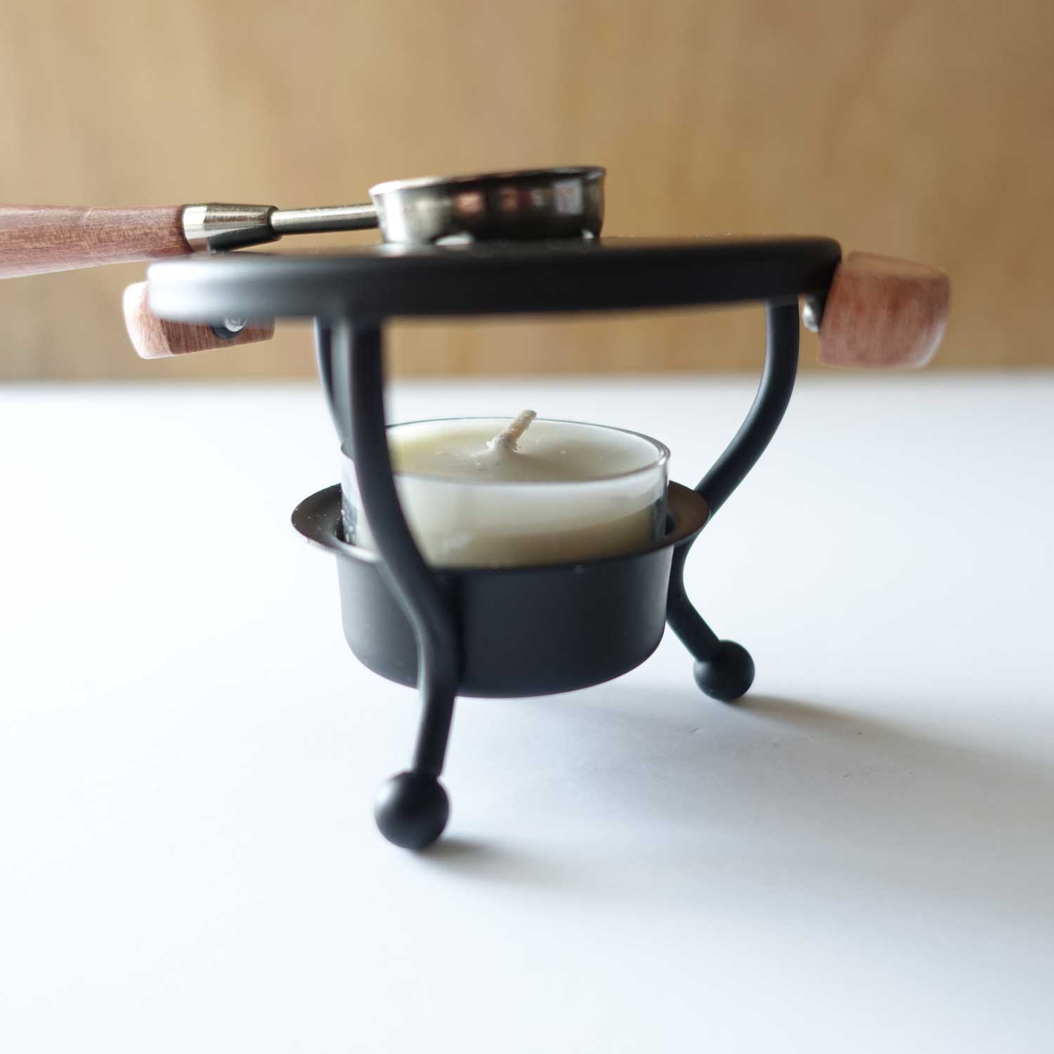 Black metal tall spoon holder stove for melting wax seals australia