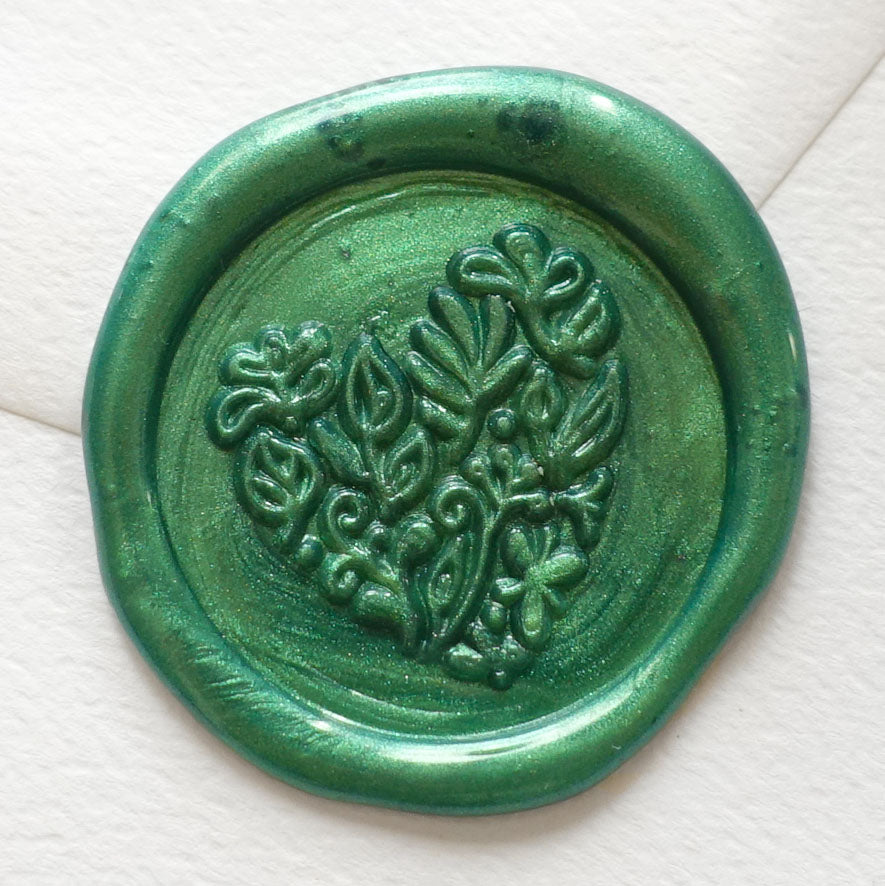 Green botanical line drawing floral love heart wax seal stamp