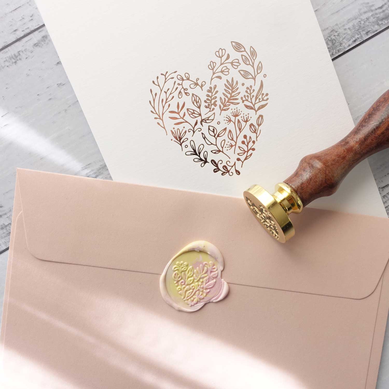 Botanical Heart floral heart with pink envelope and wax seal